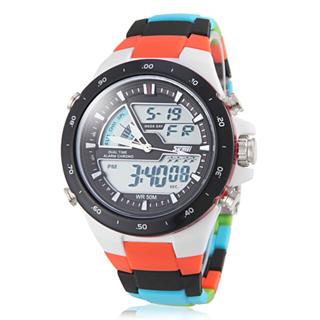  SKMEI Men's Sport Watch Alarm / Calendar / date / day / Chronograph Plastic Band Multi-Colored / Water Resistant / Water Proof / LCD / Dual Time Zones