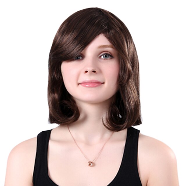  Capless Medium High Quality Synthetic Brown Curly Side Bang Wings
