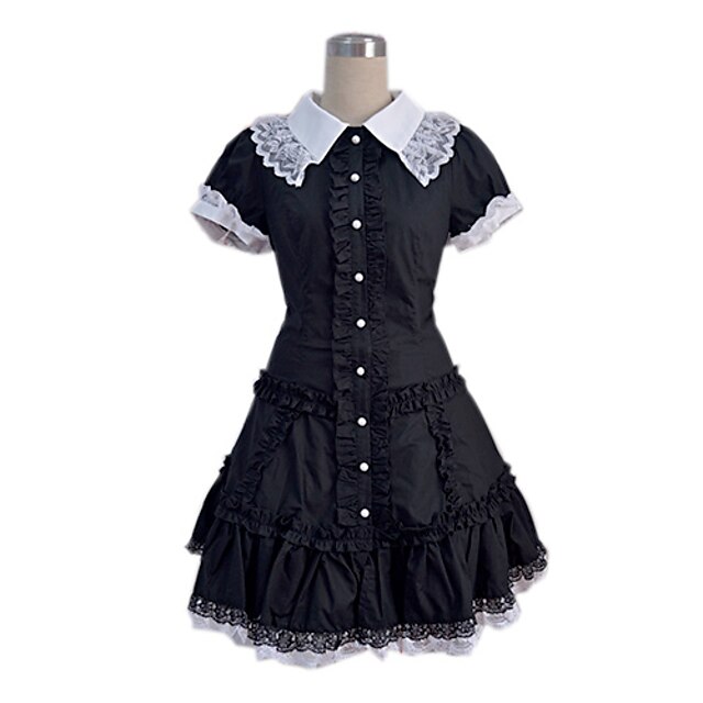  Et-Stykke/Kjoler Tjenestepige Kostumer Sød Lolita Lolita Cosplay Lolita Kjoler Ensfarvet Kortærmet Lolita Kjole Til Bomuld