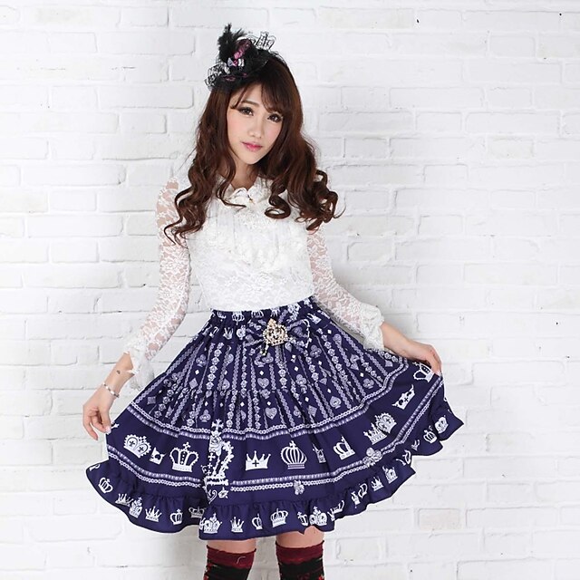  Skirt Gothic Lolita Sweet Lolita Classic/Traditional Lolita Princess Cosplay Lolita Dress Purple Lace Sleeveless Medium Length Skirt For