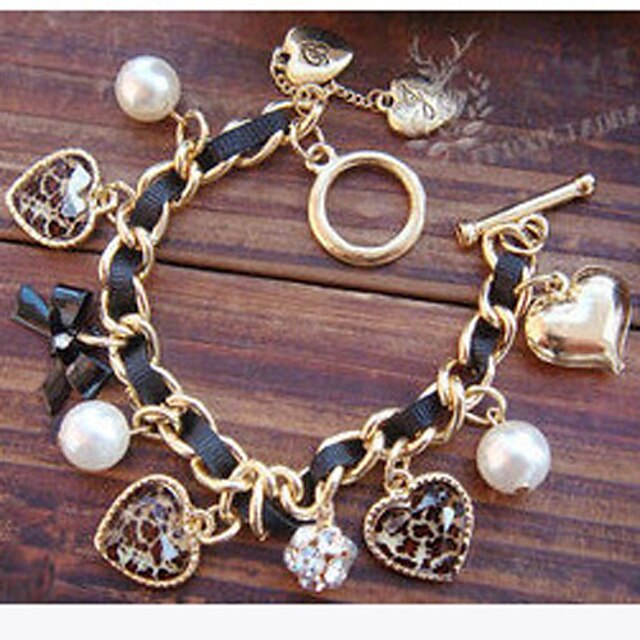  Women's Pearl Charm Bracelet Heart Love Bowknot Ladies Luxury European Pearl Bracelet Jewelry Gold / Black For Christmas Gifts Party Daily Casual / Imitation Pearl / Imitation Diamond