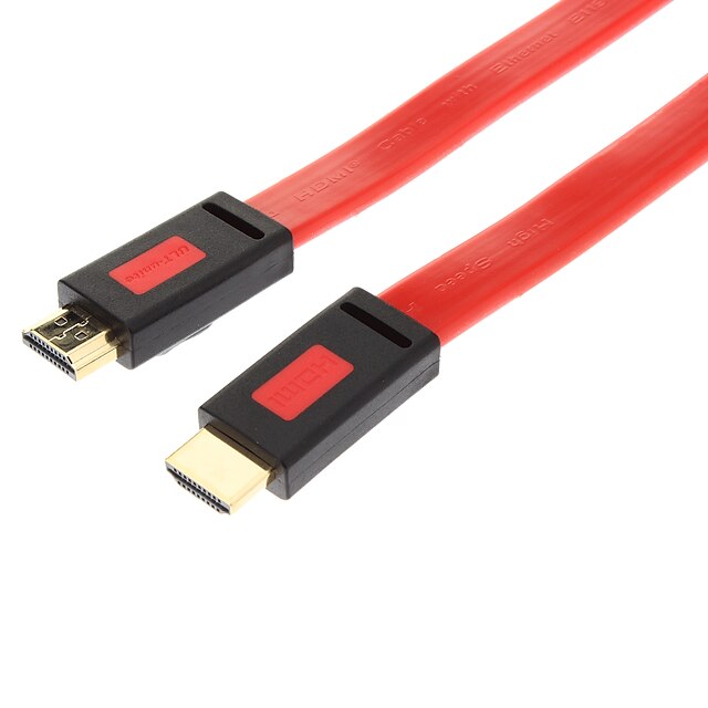  HDMI 1.4 han til han flad tilslutningskabel (rød&sort 1m)