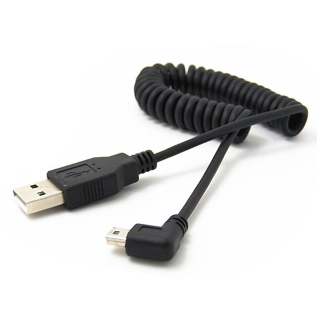   USB A Male to Mini USB Cable Right Turn Spring 1ft-4ft