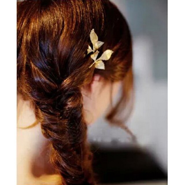  Ethnic Leaf Shape Gold Alloy Hairpins For Women(Blue,Gold)(1 Pc)