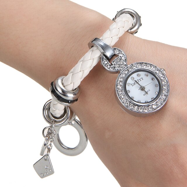  Women's Bracelet Watch Japanese Quilted PU Leather White Analog Ladies Charm - White