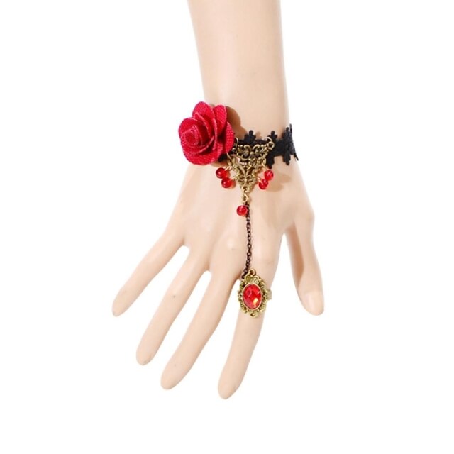  Elonbo Rode Rozen en Edelstenen Gothic Lolita Armband met Ring