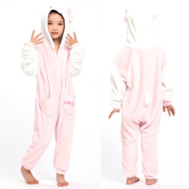 Toys & Hobbies Cosplay & Costumes | Lovely Kitty Pink and White Flannel Kids Kigurumi Pajama - OH85020