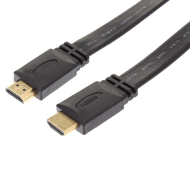  High Speed ​​0.5m 1.4a HDMI Flat Cable 1.4V 1080p HD Ethernet 3D HDTV 50cm Høj kvalitet (sort, 0,5 M)