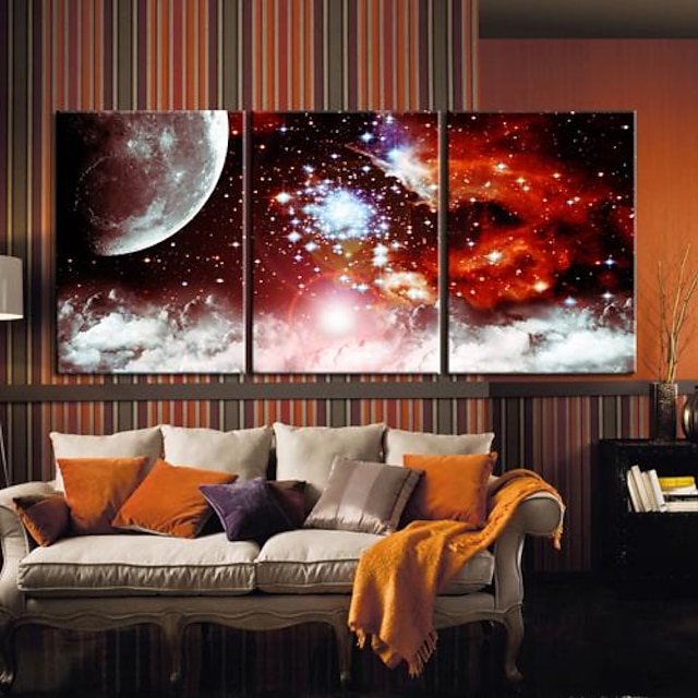  Τεντωμένο Canvas Art Τοπίο Αστέρια Σύμπαν Σετ από 3