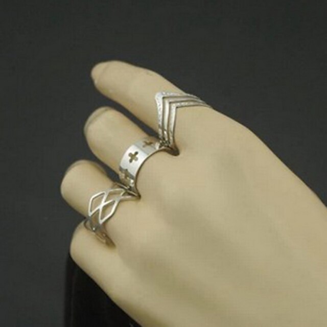  Damen Ring 3 Stück Silber Aleación Geometrische Form Simple Style Modisch Party Alltag Schmuck Hohl Kreuz Zahl