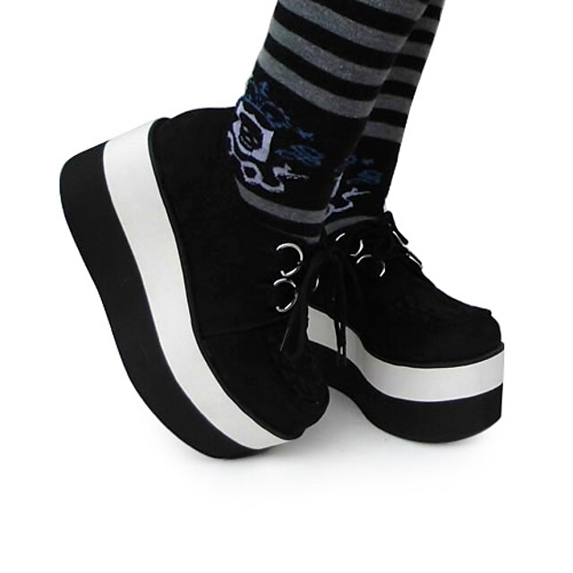  Håndlaget Black & White PU Leather 7cm Platform Punk Lolita høyhælte sko
