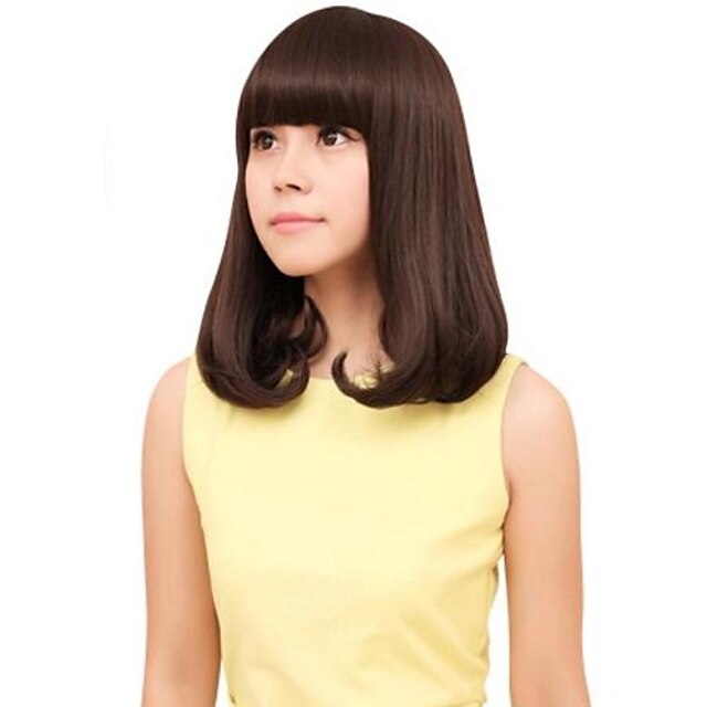  Synthetic Wig With Bangs Wig Women's Dark Brown