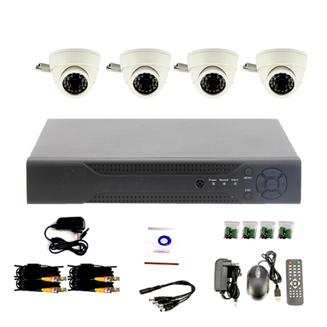  DIY CCTV System with 4 Indoor Dome Cameras for Home & Office