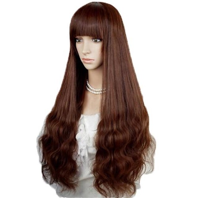  Capless Full Bang Synthetic Stylish Long Wavy Wigs 3 Colors Available