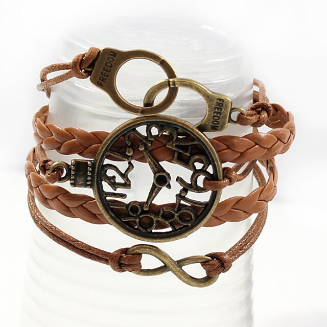  QINUO Antik-Leder-Mode-Uhr Handschellen Armband