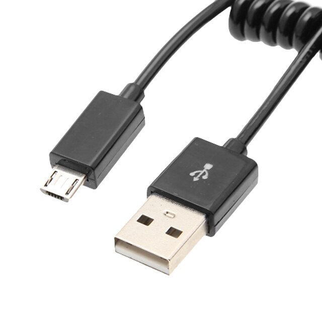  Jarní kroucený USB 2.0 Muž na Mini USB 5 pin dat Sync Charger Cable (černý, 2m)