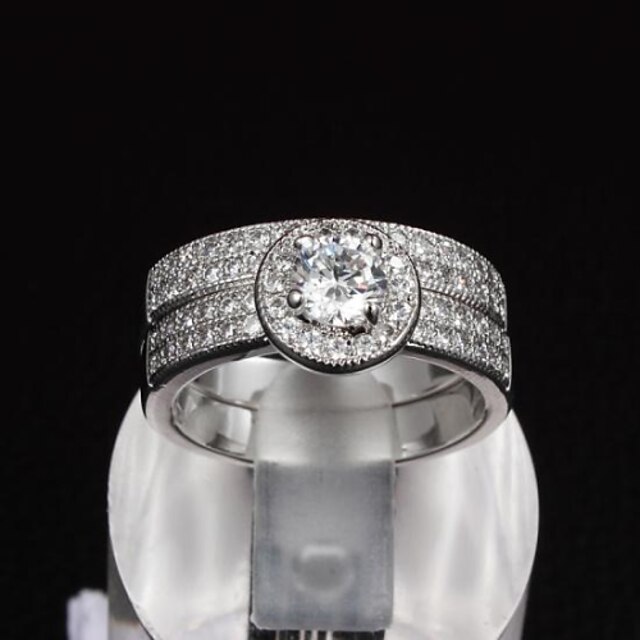  Ottone splendido argento placcato con l'anello Cubic Zirconia delle donne (più colori)