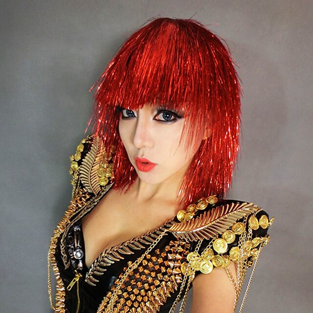  Jul Halloween Cosplay Festival Mixed-hår peruk Shining Red Straight Short Wig