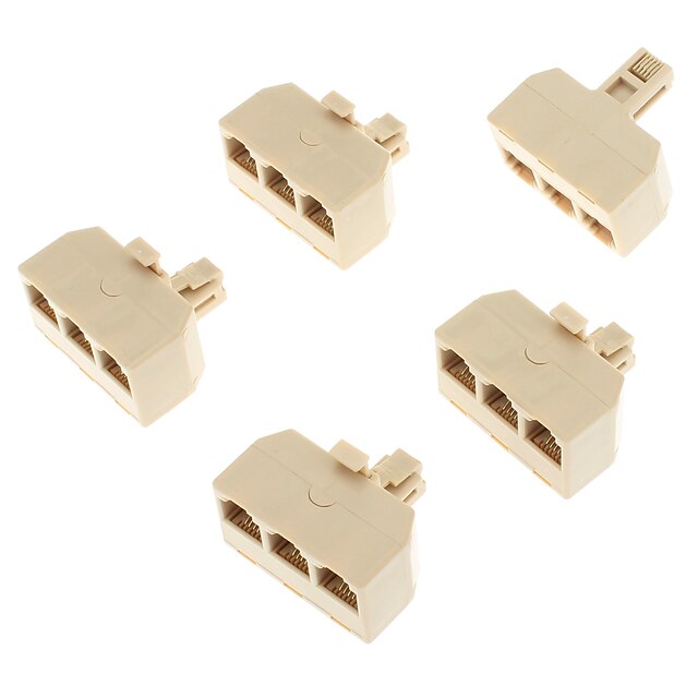  1-Male na 3-Female Telephone Network Connector Splitter Extender Plug adaptér (žlutý, 5 ks)