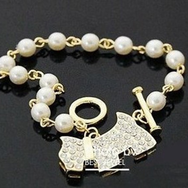  Men's Crystal Charm Bracelet Pearl Crystal Gold Plated Bracelet Jewelry Golden For Party Daily Casual