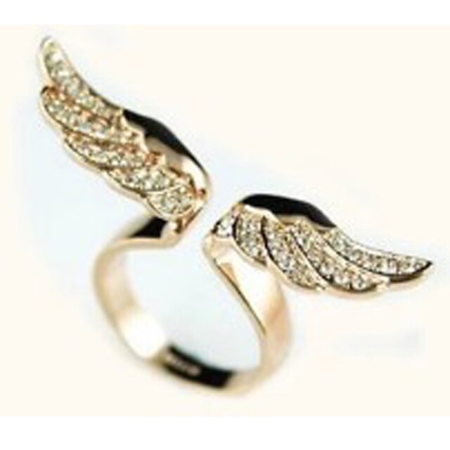  Statement Ring - Zircon, Imitation Diamond, Alloy Wings Luxury, European, Adjustable Adjustable Golden For Casual