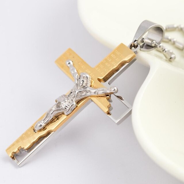  Herre Halskædevedhæng Kors Damer Mode Kristus Titanium Stål Guldbelagt Gylden Sort Sølv Halskæder Smykker Til Afslappet Daglig