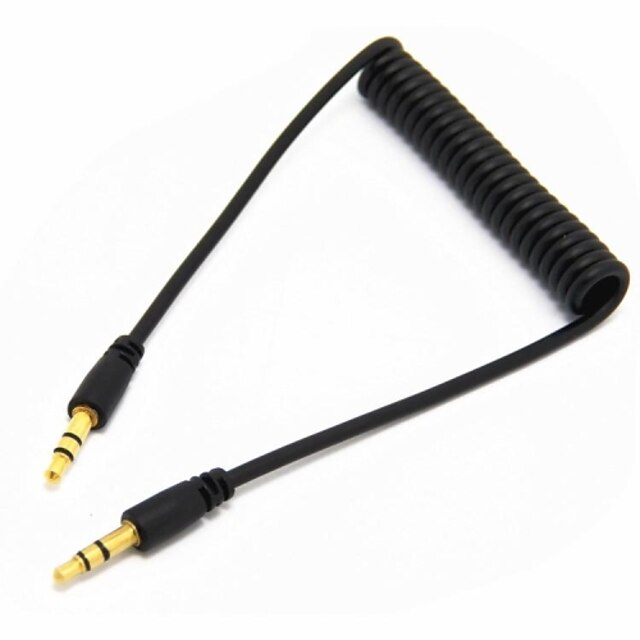  80cm 3.5mm Male to Male Jack Spring Audio Coiled Cable AUX Car Stereo Plug Black 