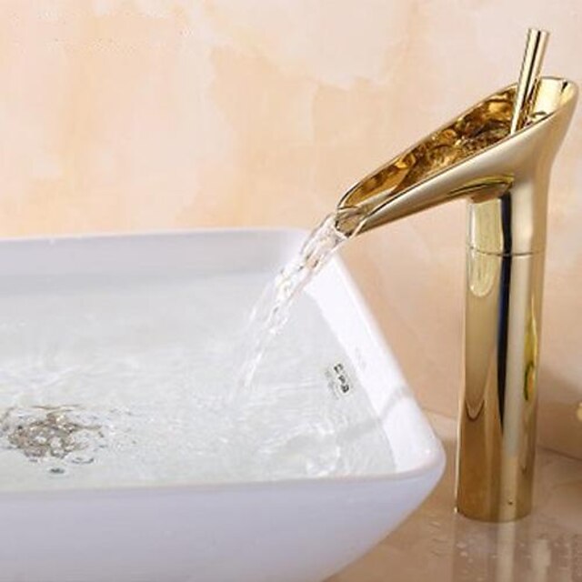  Håndvasken vandhane - Vandfald Ti-PVD Centersat Et Hul / Enkelt håndtag Et HulBath Taps