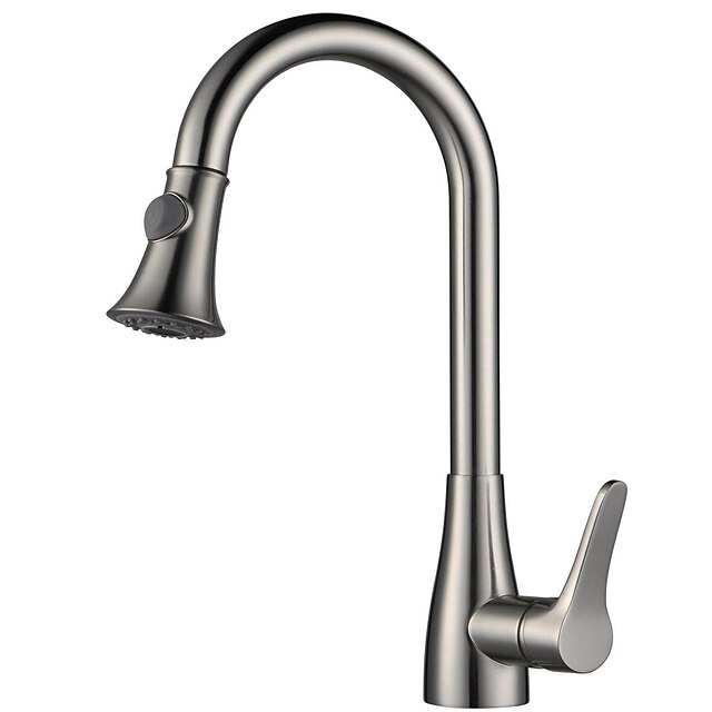  Kitchen faucet - One Hole Nickel Brushed Pull-out / ­Pull-down / Tall / ­High Arc Deck Mounted Contemporary Kitchen Taps / Brass / Single Handle One Hole