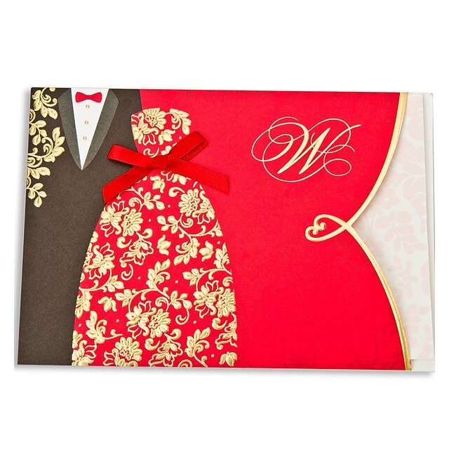  Wikkelen & Verpakking Uitnodigingen van het Huwelijk Uitnodigingskaarten Klassieke Stijl / Bruid & Bruidegom Stijl Kaart Papier / Papier  met reliëf 7 1 / 5 