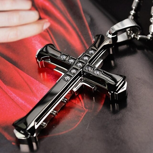  Men's Pendant Necklace Cross Ladies Personalized Fashion Cross Stainless Steel Rhinestone Titanium Steel Golden Black Silver Necklace Jewelry For Halloween Gift Casual Daily Sports