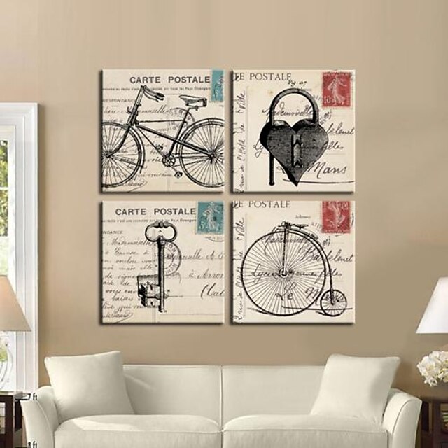 Stretched Canvas Art Retro Bicycle And Keys Set of 4