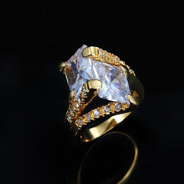  Band Ring Solitaire Golden Silver Copper Gold Plated 18K Gold Ladies Unusual Unique Design 6 7 8 9 / Women's / Cubic Zirconia