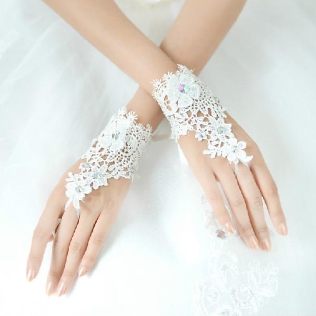  Wrist Length Fingerless Glove Lycra Bridal Gloves / Party/ Evening Gloves Sequins / Floral / Rhinestone