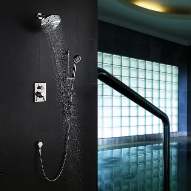  Douchekraan - Hedendaagse Nikkel Geborsteld Muurbevestigd Keramische ventiel Bath Shower Mixer Taps / Messing / Single Handle Vijf Gaten