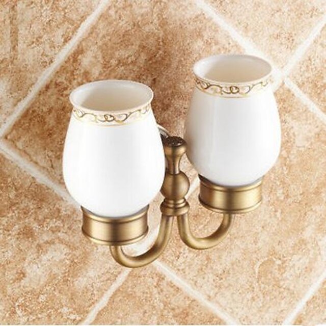  Toothbrush Holder Removable Traditional Brass / Ceramic 1 pc - Hotel bath