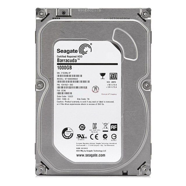  Seagate 1TB Desktop Hard Disk Drive 7200rpm SATA 3.0 (6 Gb / s) 64MB Cache 3,5 tommer-ST1000DM003