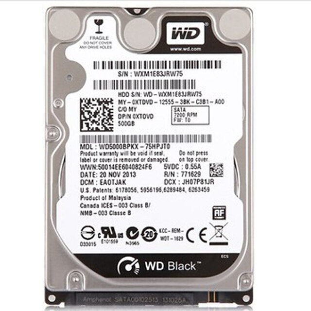  WD 500GB Laptop / Notebook Hard Disk Drive 7200rpm SATA 3.0 (6Gb / s) 16MB nascondiglio 2,5