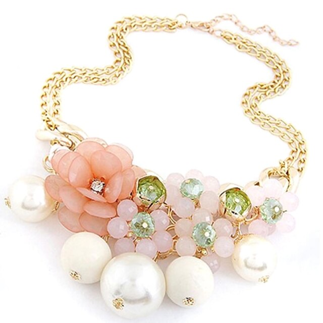  Conception de mode d'alliage de fleur plaqué or avec imitation collier de perles (plus de couleurs)