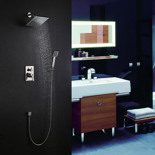  Dusjkran Sett - Regnfall Moderne Nikkel Børstet Vægmonteret Keramisk Ventil Bath Shower Mixer Taps / Messing / Enkelt håndtak tre hull