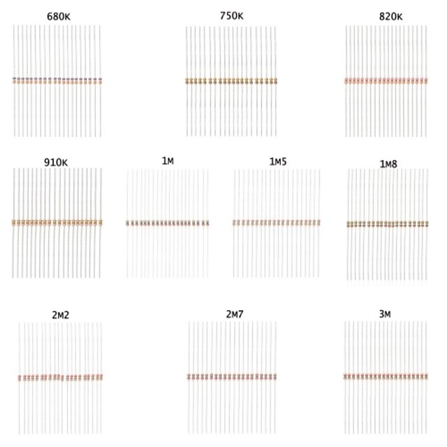  DIY 680KΩ ~ 3MΩ 0.25W Resistores Kits (10 x 20 PCS)