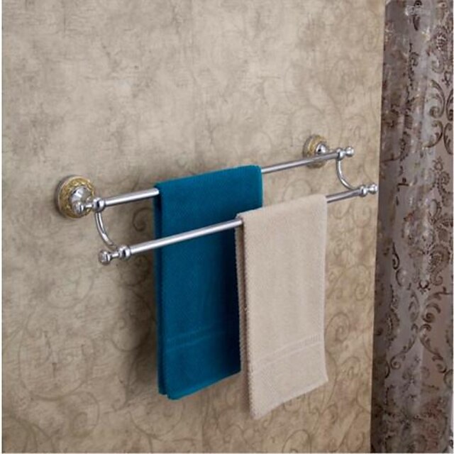   Contemporary Style Chrome Finish  Brass Material Double Towel Bars