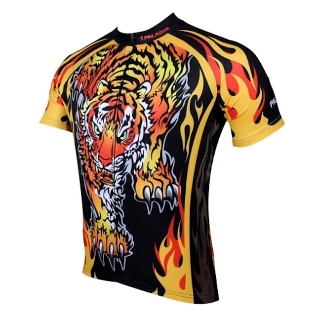  ILPALADINO Men's Short Sleeve Cycling Jersey Summer Polyester Cartoon Tiger Animal Bike Jersey Top Mountain Bike MTB Road Bike Cycling Ultraviolet Resistant Quick Dry Breathable Sports Clothing