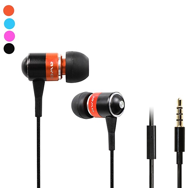   Fashion AWei Q3i  3.5mm Plug In-Ear Aluminum Alloy Super Bass  Microphone Earphones-(Orange / Blue / Black)