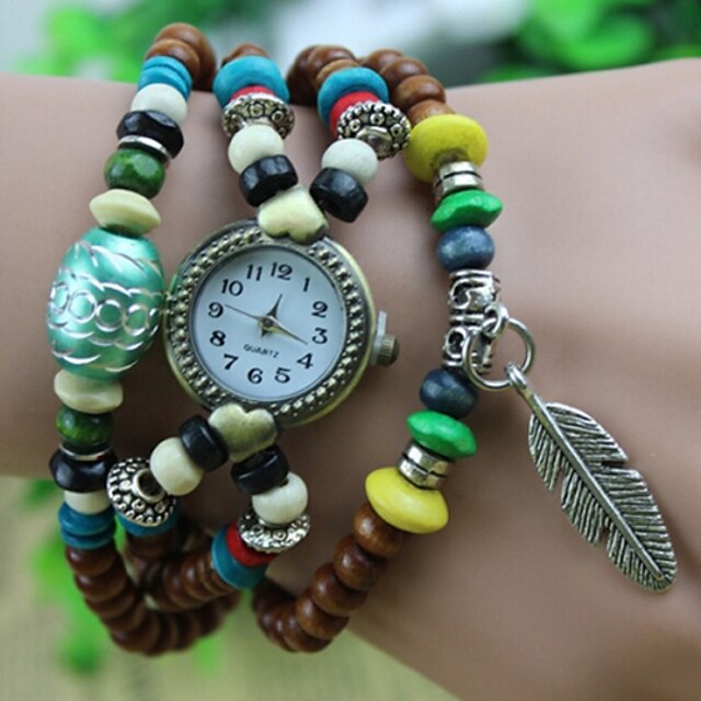  Werolex Buddhist Prayer Beads Leave Chain Wooden Bead  Watch WB0513061