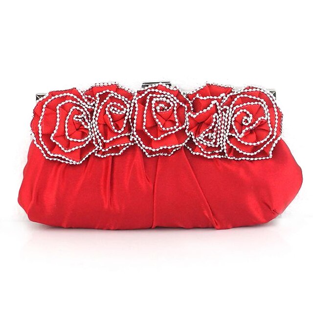  Women's Crystal / Rhinestone / Flower Silk Evening Bag Red / Silver / Black