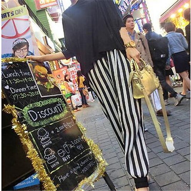  Women's New Fashion Stripe Loose Long Pants