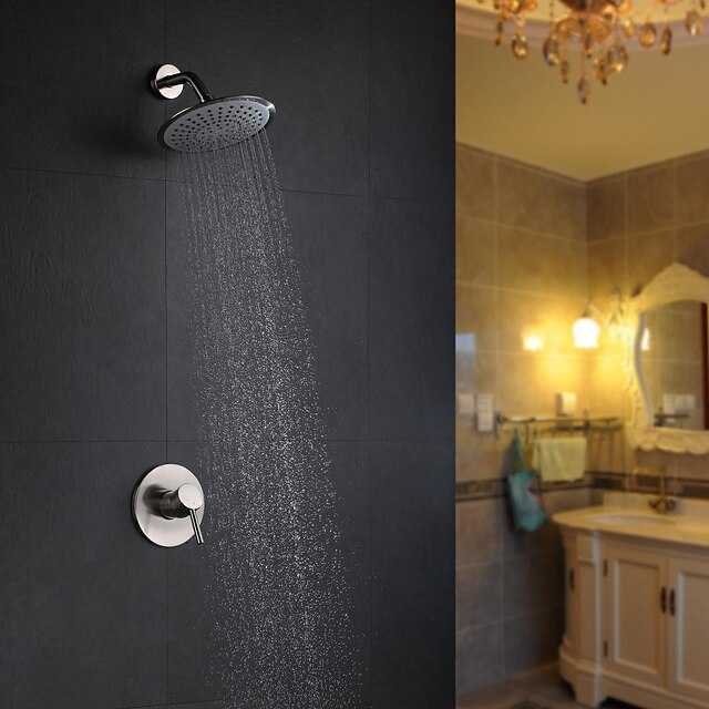  Shower Faucet Set - Rainfall Contemporary Nickel Brushed Wall Mounted Ceramic Valve Bath Shower Mixer Taps / Brass / Single Handle Two Holes