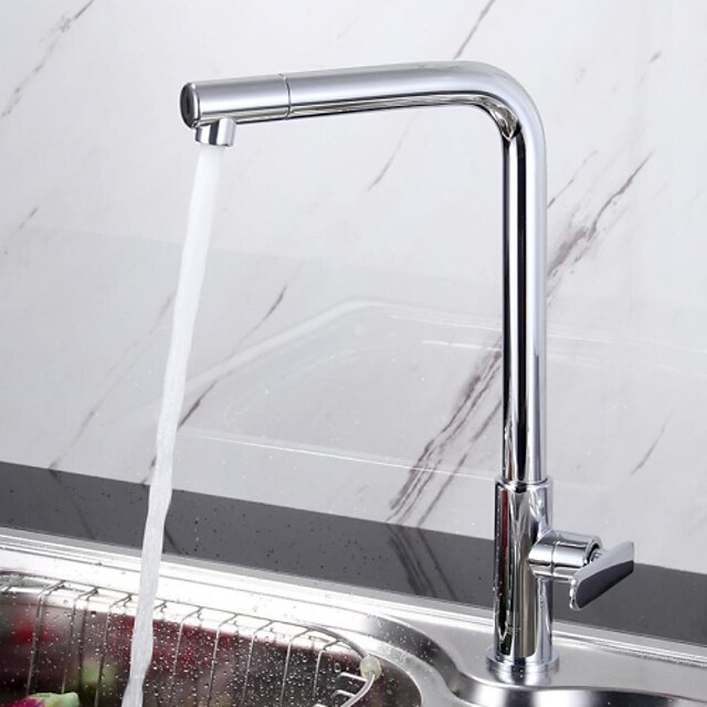  Kitchen faucet - One Hole Chrome Deck Mounted Contemporary Kitchen Taps / Brass / Single Handle One Hole