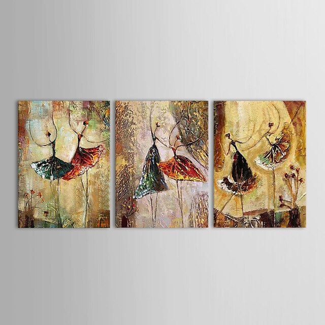 Ručně malované Lidé Horizontální panoramatické Plátno Hang-malované olejomalba Home dekorace Tři panely